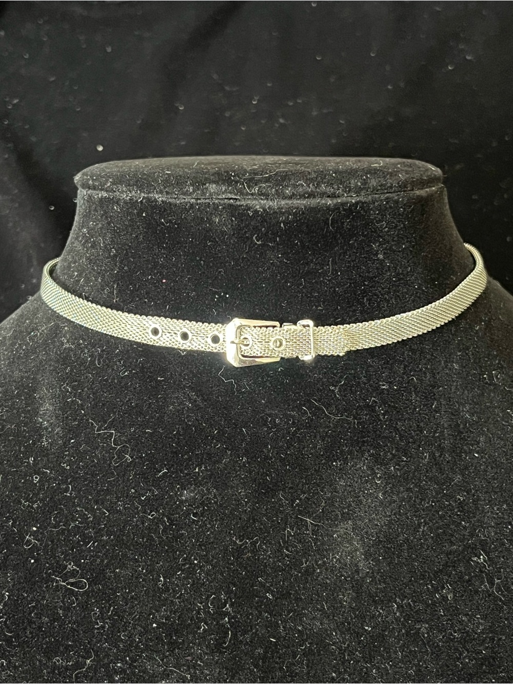1940s Crown Trifari Silver-Tone Mesh Belt Buckle Choker Necklace 1815